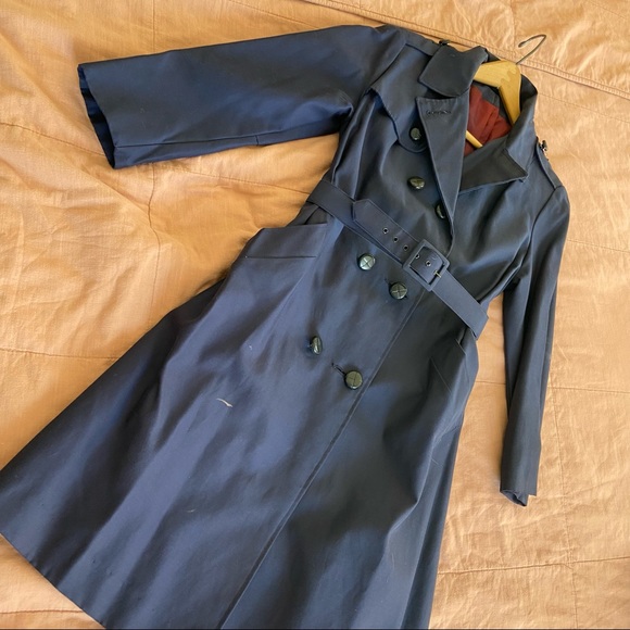 Vintage Jackets & Blazers - vintage Navy Blue Double Breasted Trench